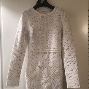 WHITE SEXY PEARL & CRYSTAL BEADED BANDAGE DRESS M